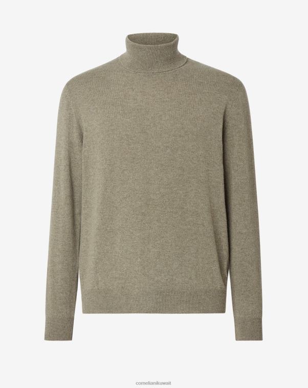 رجال Corneliani الجيش الأخضر الياقة المدورة الكشمير النقي ملابس Z2F68154