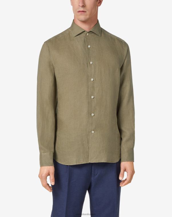 رجال Corneliani الجيش الأخضر قميص القنب المغسول ملابس Z2F68199