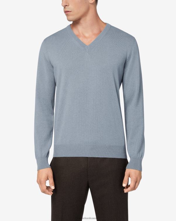 رجال Corneliani الرماد الأزرق البلوز الكشمير النقي ملابس Z2F68142