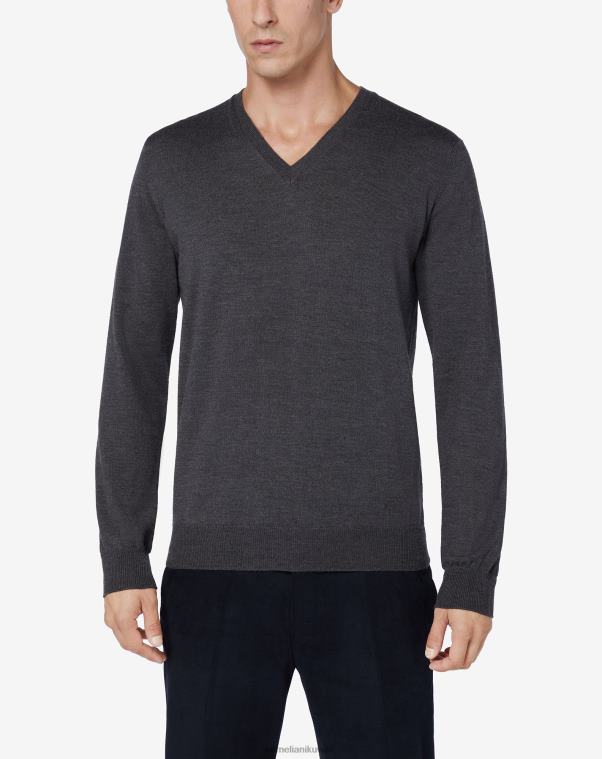 رجال Corneliani الرمادي الداكن كنزة صوفية من صوف ميرينو باللون الرمادي الداكن برقبة على شكل حرف V ملابس Z2F68170
