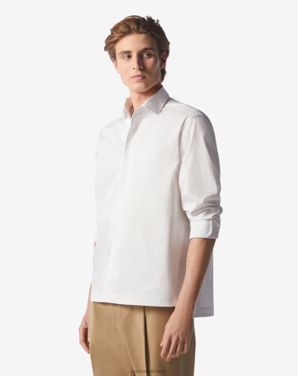 رجال Corneliani الرمادي اللؤلؤ قميص قطني مخطط صغير ملابس Z2F68228