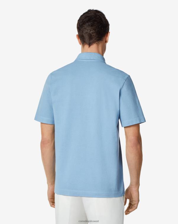 رجال Corneliani السماء الزرقاء بولو بيكيه قطني مستدام ملابس Z2F68250
