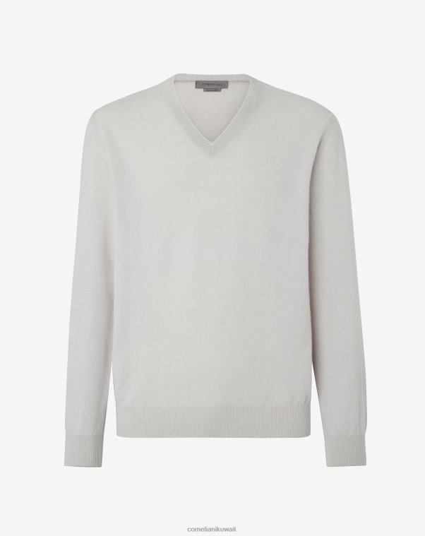 رجال Corneliani الطباشير الأبيض رقبة على شكل حرف V من الكشمير النقي ملابس Z2F68146