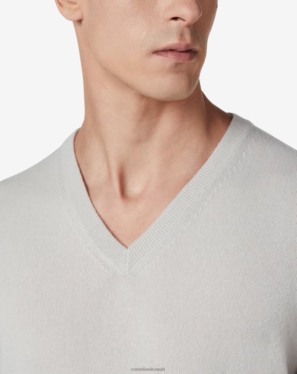 رجال Corneliani الطباشير الأبيض رقبة على شكل حرف V من الكشمير النقي ملابس Z2F68146