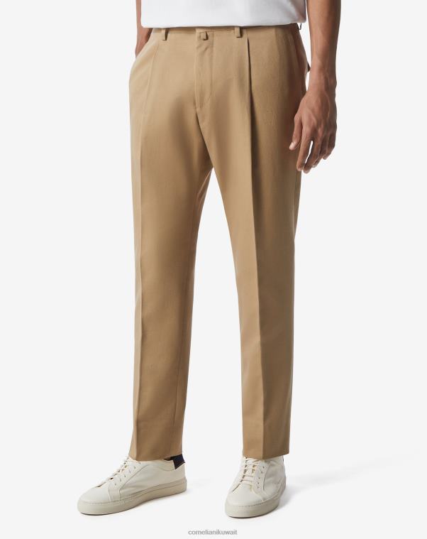 رجال Corneliani اللون البيج بنطلون من القطن العضوي ذو طيات واحدة ملابس Z2F68330
