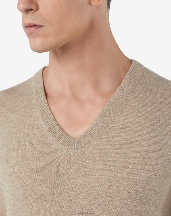 رجال Corneliani اللون البيج رقبة على شكل حرف V من الكشمير النقي ملابس Z2F68145