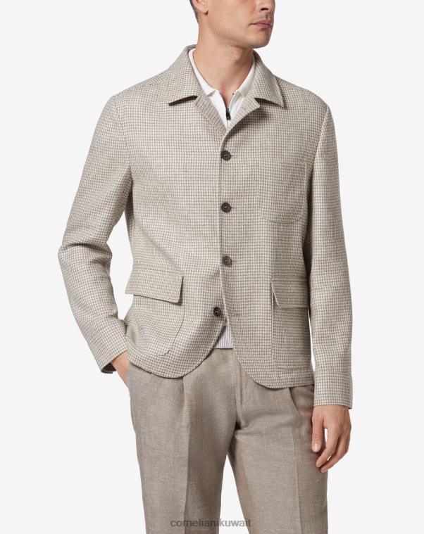 رجال Corneliani اللون البيج سترة قميص دائرية من صوف القنب العضوي والحرير ملابس Z2F6853