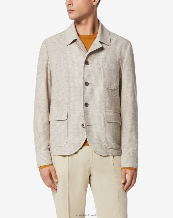 رجال Corneliani اللون البيج سترة قميص دائرية من قطن الجيرسيه العضوي ملابس Z2F6844