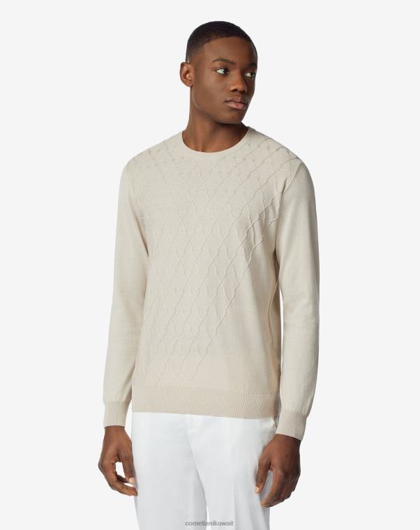 رجال Corneliani اللون البيج سترة من القطن والحرير بياقة دائرية ملابس Z2F68124