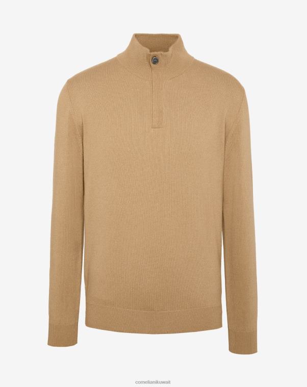 رجال Corneliani اللون البيج سترة من الكشمير برقبة عالية وسحاب ملابس Z2F68159