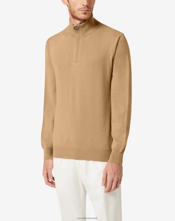 رجال Corneliani اللون البيج سترة من الكشمير برقبة عالية وسحاب ملابس Z2F68159