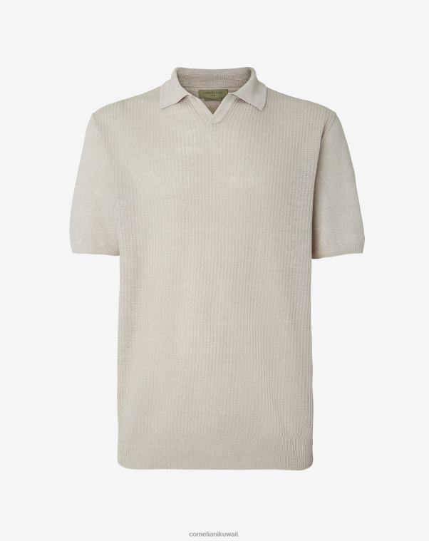رجال Corneliani اللون البيج قميص بولو من الكتان العضوي بأكمام قصيرة ملابس Z2F68252