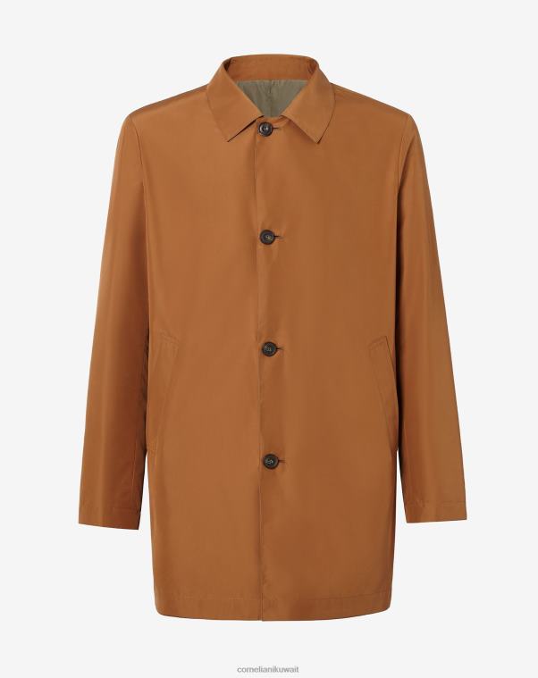 رجال Corneliani اللون البيج معطف واق من المطر ذو وجهين من القماش المعاد تدويره ملابس Z2F6893