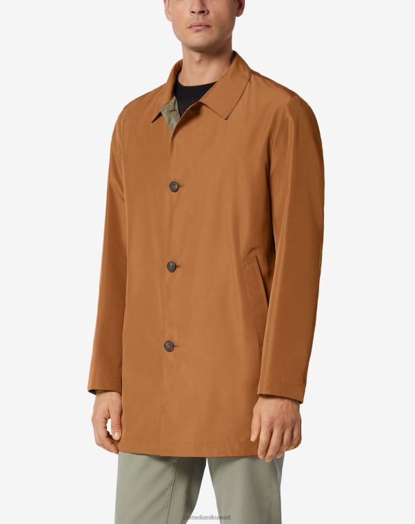 رجال Corneliani اللون البيج معطف واق من المطر ذو وجهين من القماش المعاد تدويره ملابس Z2F6893