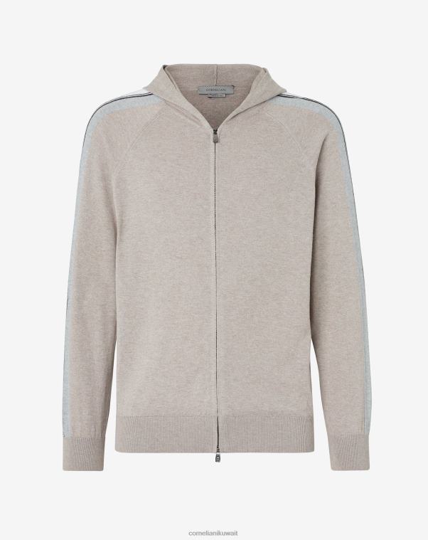 رجال Corneliani اللون البيج هوديي من القطن والكشمير بسحاب كامل ملابس Z2F68157