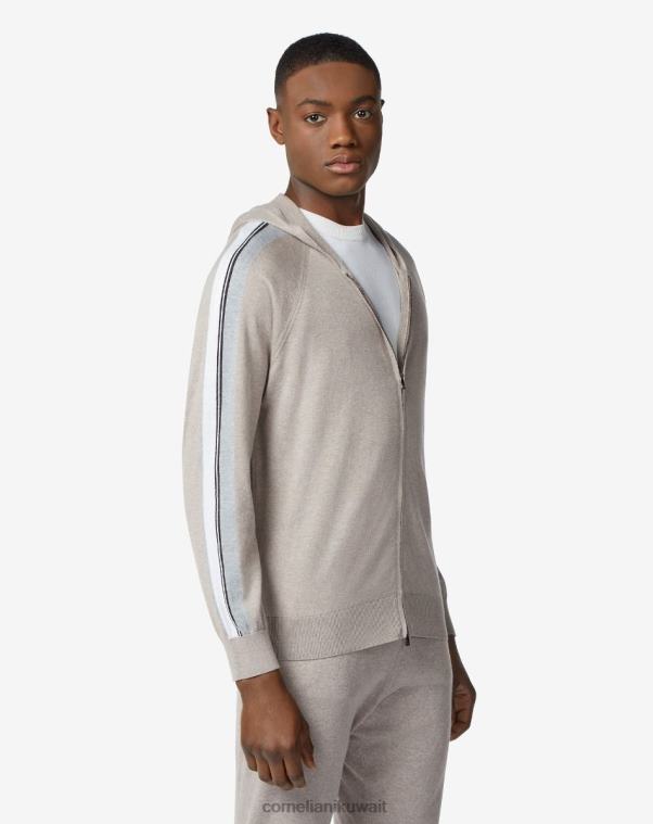 رجال Corneliani اللون البيج هوديي من القطن والكشمير بسحاب كامل ملابس Z2F68157