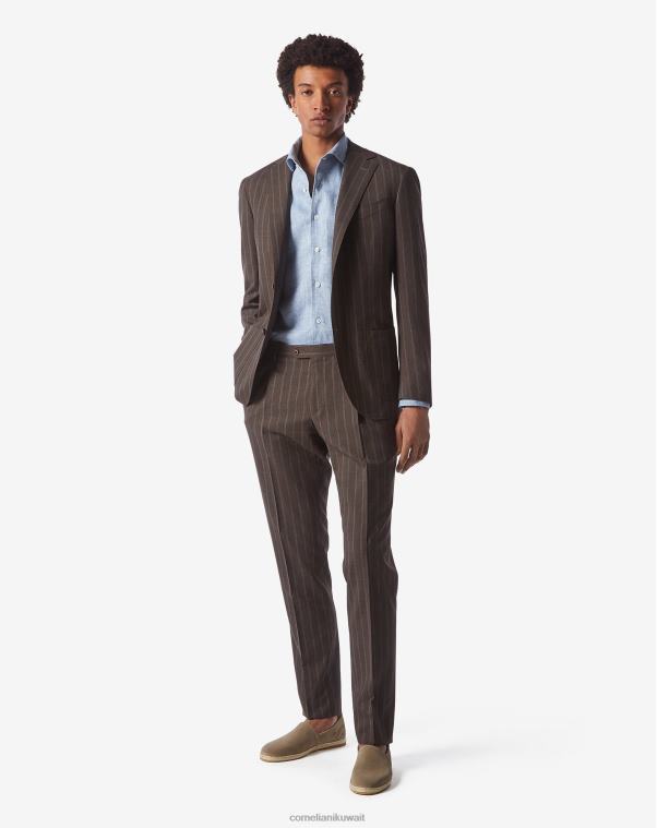 رجال Corneliani بني بدلة مقلمة من الصوف الاستوائي S130s ملابس Z2F685
