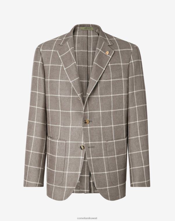 رجال Corneliani بني سترة من القطن والكتان بثلاثة أزرار ملابس Z2F6869