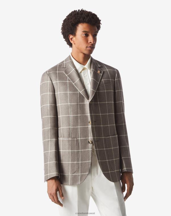 رجال Corneliani بني سترة من القطن والكتان بثلاثة أزرار ملابس Z2F6869