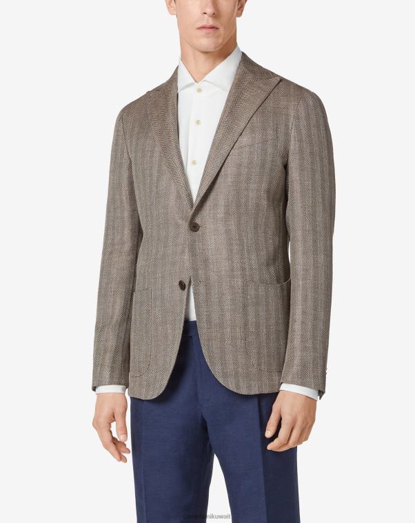 رجال Corneliani بني سترة من الكتان والصوف ذات زرين ملابس Z2F6861