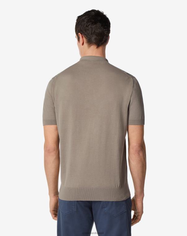 رجال Corneliani بني قميص بولو قطني مضلع وخفيف الوزن بسحاب ملابس Z2F68271