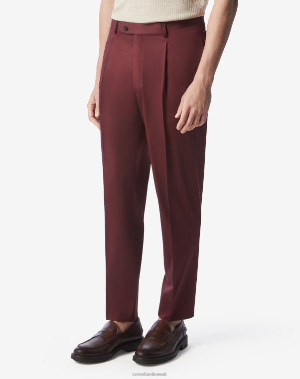 رجال Corneliani بوردو بنطلون من الساتان القطني المطاطي ملابس Z2F68318