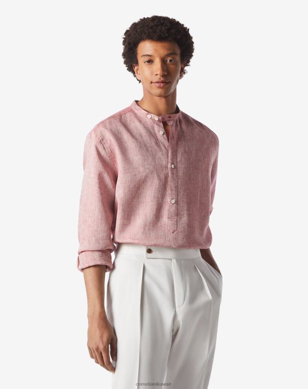 رجال Corneliani بوردو قميص الكتان شامبراي ملابس Z2F68212