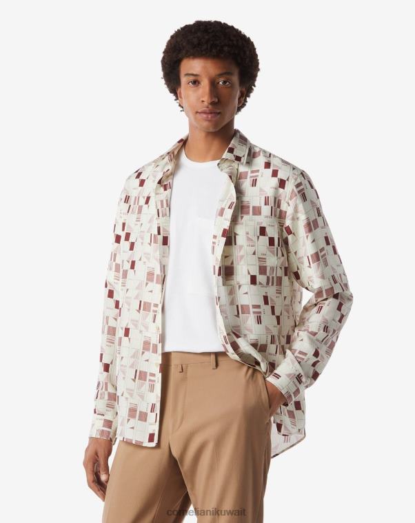 رجال Corneliani بوردو قميص حرير مطبوع ملابس Z2F68223