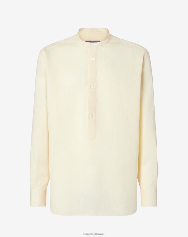رجال Corneliani خردل قميص الكتان شامبراي ملابس Z2F68213