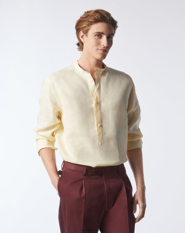 رجال Corneliani خردل قميص الكتان شامبراي ملابس Z2F68213