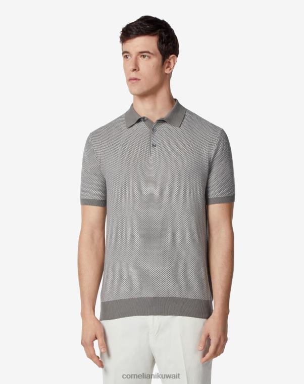 رجال Corneliani رمادي بولو من القطن والحرير بأكمام قصيرة ملابس Z2F68259