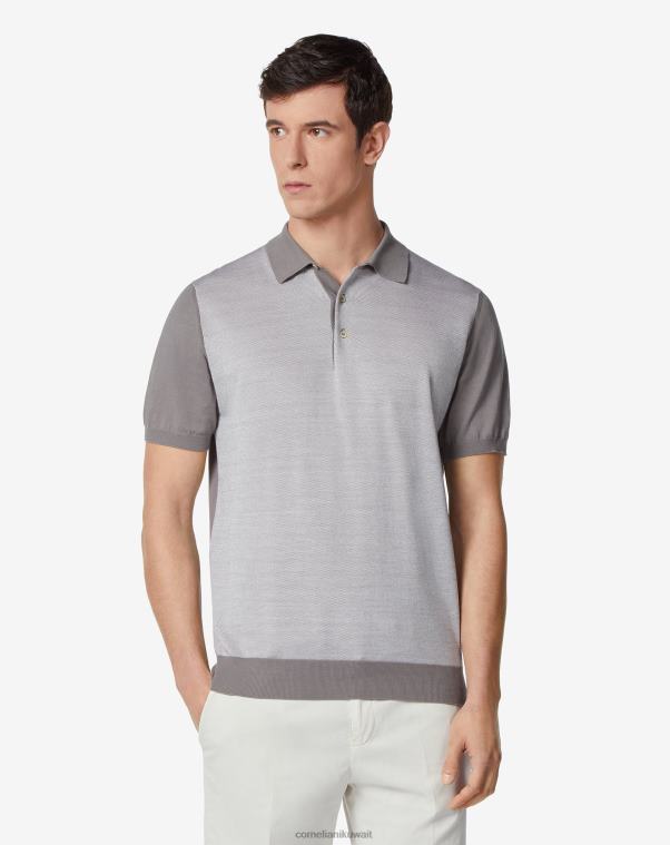رجال Corneliani رمادي قميص بولو بسحاب من مزيج القطن الخفيف للغاية ملابس Z2F68272