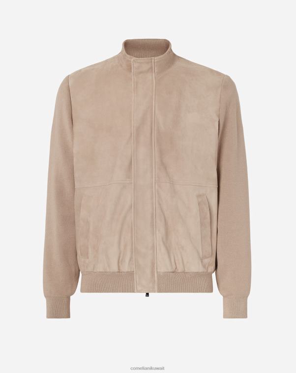 رجال Corneliani رمل سترة محبوكة وجلد الغزال ملابس Z2F68107