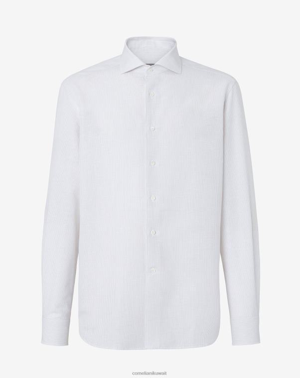 رجال Corneliani رمل قميص من الكتان والقطن مع نمط ملابس Z2F68191