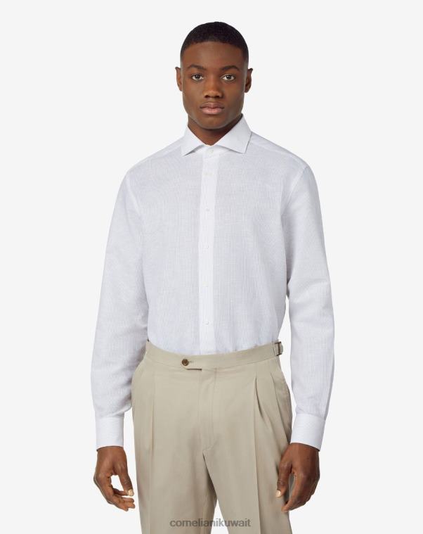 رجال Corneliani رمل قميص من الكتان والقطن مع نمط ملابس Z2F68191