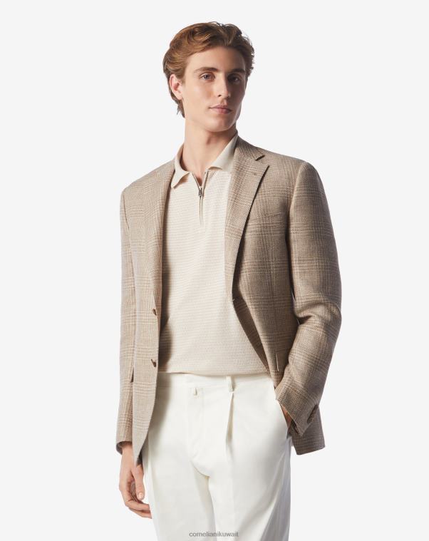 رجال Corneliani سيينا سترة من الصوف والكتان ذات زرين ملابس Z2F6858