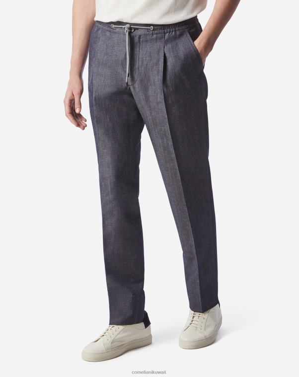 رجال Corneliani مزيج الأزرق بنطال رياضي من الصوف والكتان ملابس Z2F68327