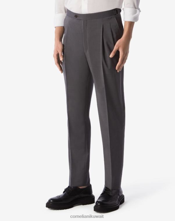 رجال Corneliani مزيج الرمادي بنطالان من الصوف بكسرات S120s ملابس Z2F68325